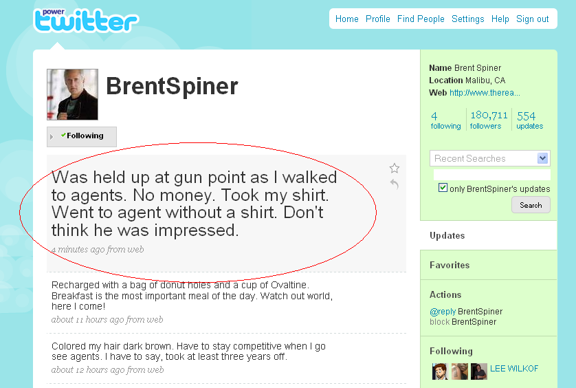 Brent's Tweet on being held up by gunpoint