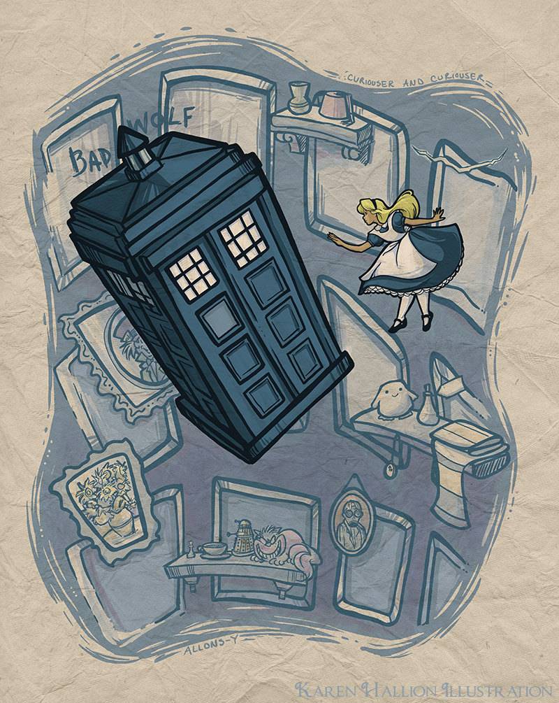Tardis and Alice fall down a rabbit hole