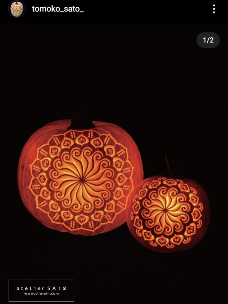 Fancy geometric pumpkin carvings by Tomoko Sato